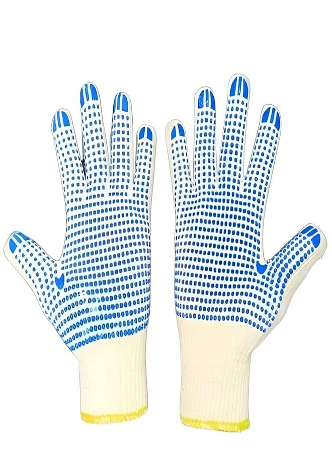 Veltrix - 1 Pair Cotton PVC Dotted Hand Gloves | Washable & Reusable | For Kitchen, Gardening, Industrial, Agricultural & Construction Use | Better Grip for Material Handling & Safety - Image 1